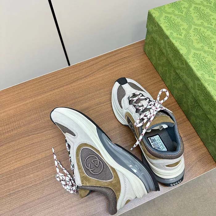 G*u*i unisex run sneaker light grey suede interlocking g bi-color rubbe low heel