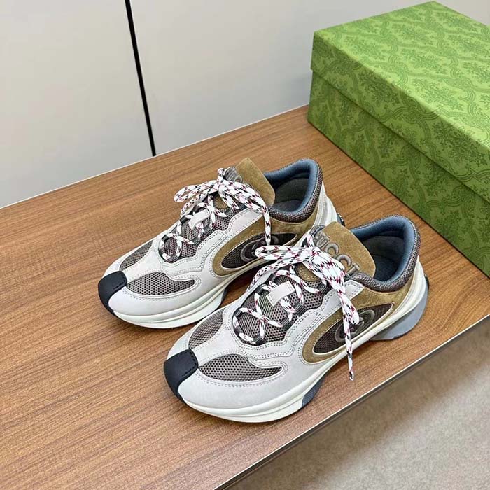 G*u*i unisex run sneaker light grey suede interlocking g bi-color rubbe low heel