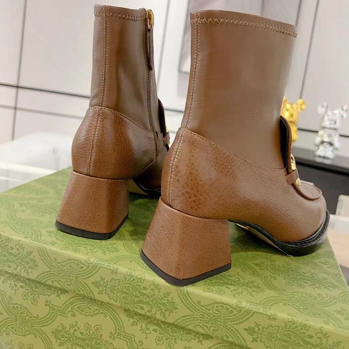 G*u*i women gg boots horsebit brown smooth leather stretch leather mid 5.3 cm heel