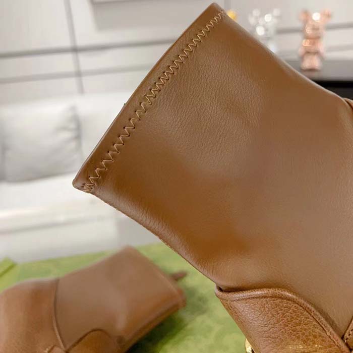 G*u*i women gg boots horsebit brown smooth leather stretch leather mid 5.3 cm heel