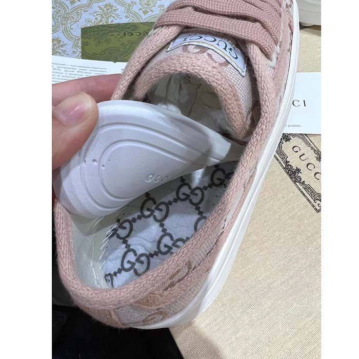 G*u*i women gg sneaker pink original canvas rubber interlocking g lace-up flat