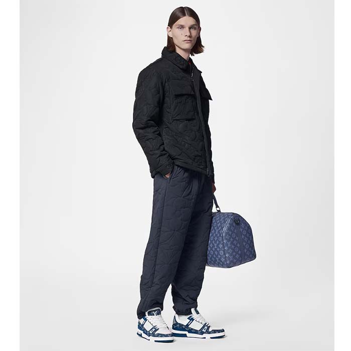 Louis Vuitton Unisex LV Trainer Sneaker Blue Monogram Denim Monogram-Embossed Grained Calf Leather