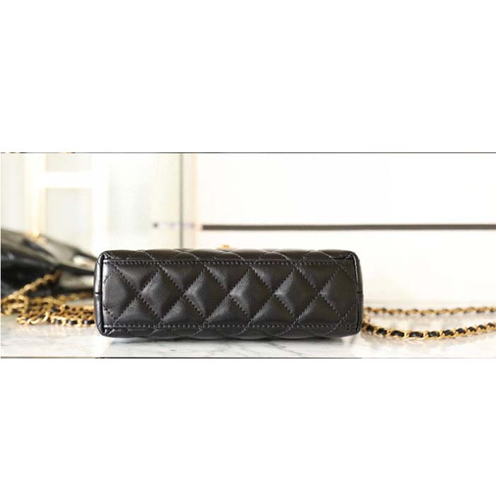 Chanel Women CC Mini Shopping Bag Shiny Aged Calfskin Gold-Tone Metal Black