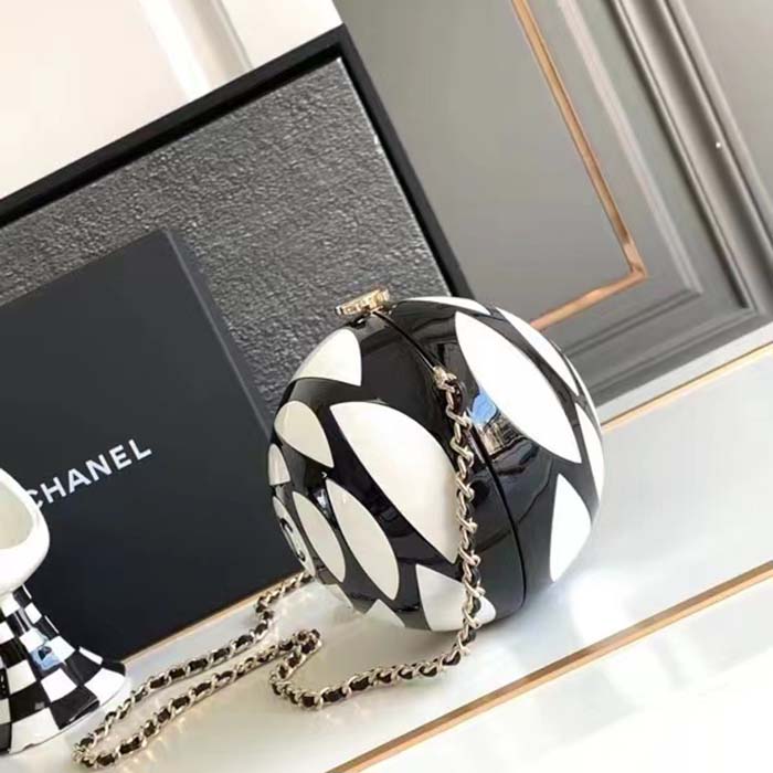Chanel Women CC Sphere Minaudiere Plexi Gold-Tone Metal Black White