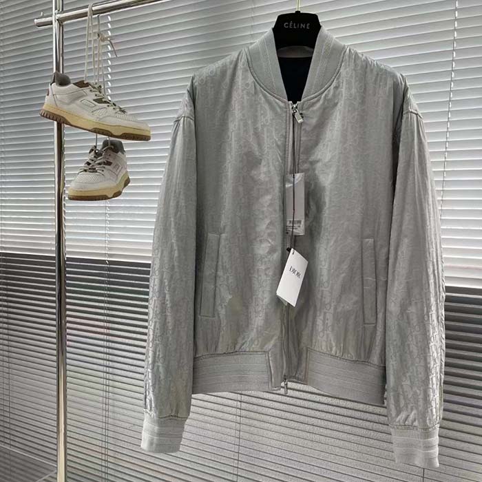 Dior Women CD Dior Oblique Bomber Jacket Gray Technical Fabric
