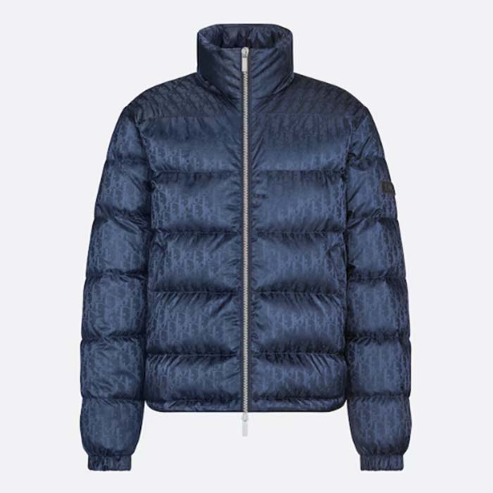 Dior Women CD Dior Oblique Down Jacket Navy Blue Technical Jacquard