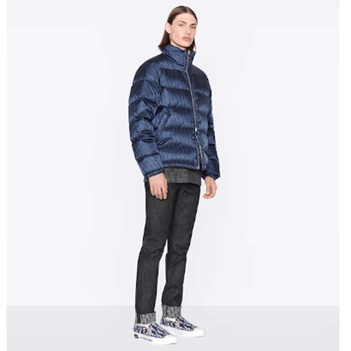 Dior Men CD Dior Oblique Down Jacket Navy Blue Technical Jacquard