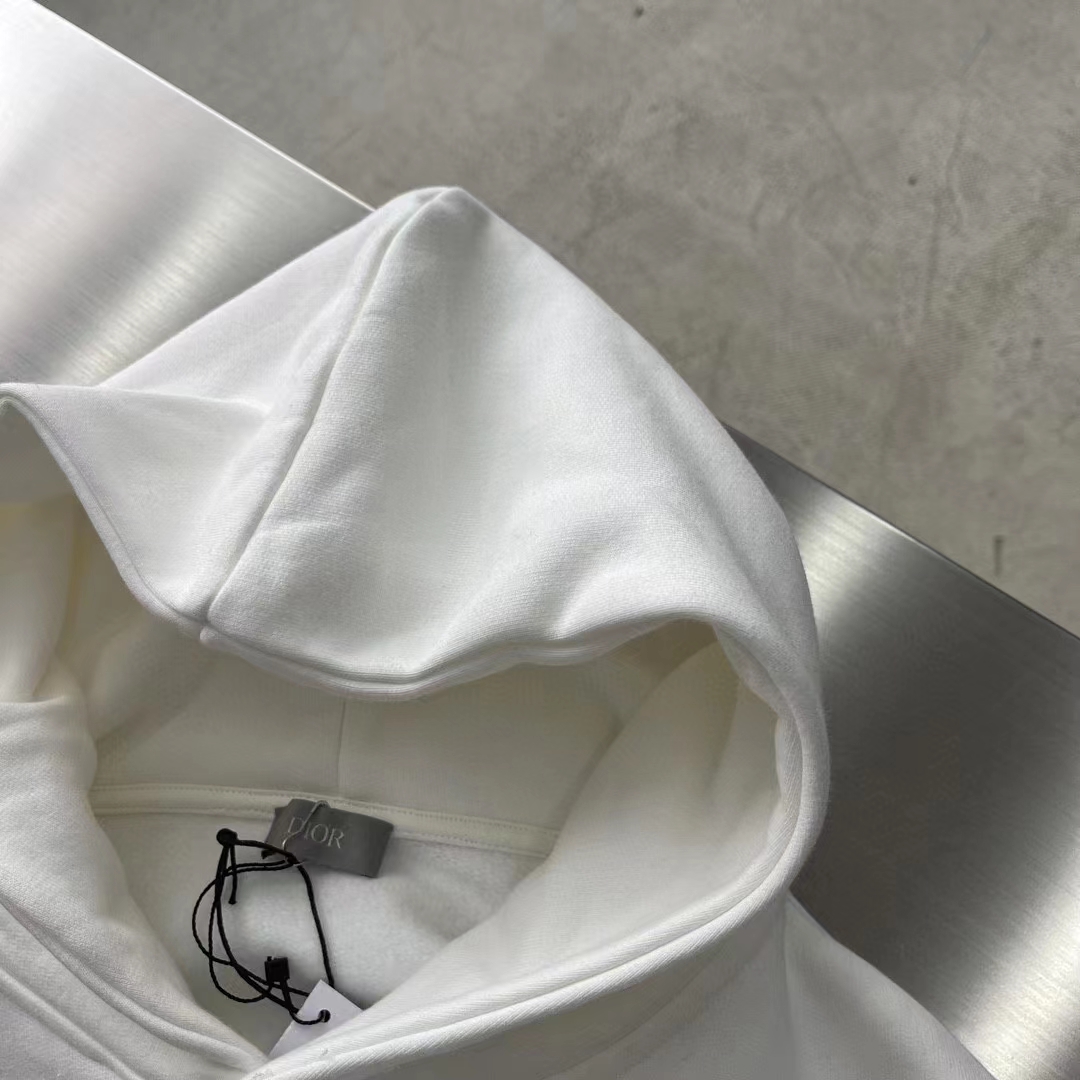Dior Women CD Relaxed Fit Hooded Sweatshirt White Cotton Fleece