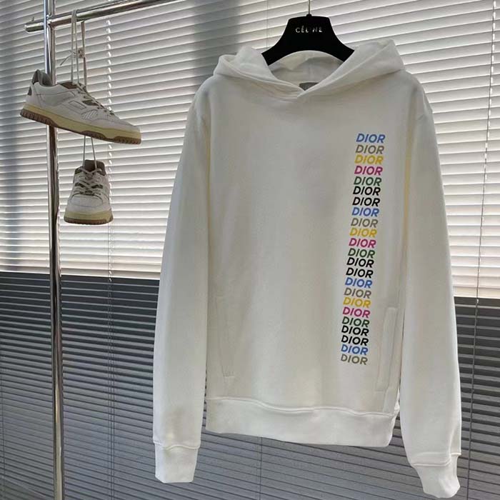 Dior Women CD Relaxed Fit Hooded Sweatshirt White Cotton Fleece