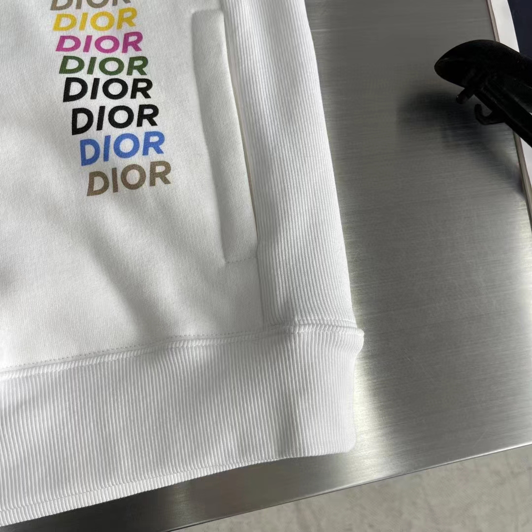 Dior Women CD Relaxed Fit Hooded Sweatshirt White Cotton Fleece