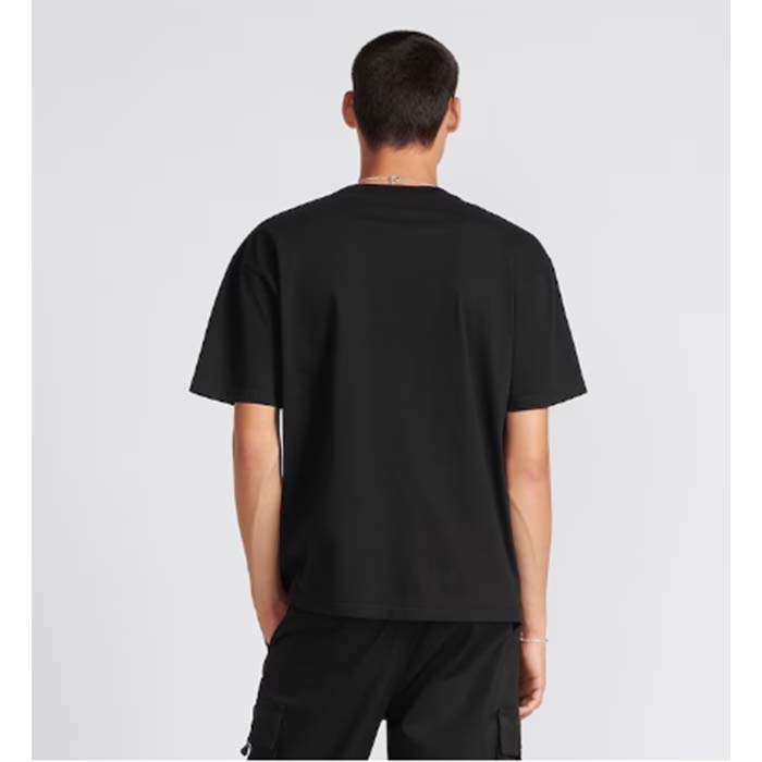 Dior Men CD Relaxed-Fit T-Shirt Black Slub Organic Cotton Jersey