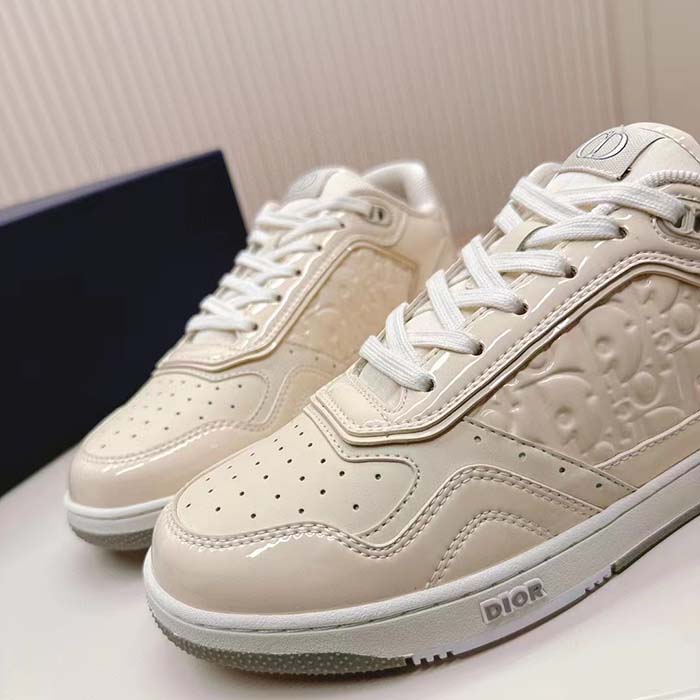 Dior Unisex CD B27 Low-Top Sneaker Cream Patent Calfskin Dior Oblique Gravity Leather