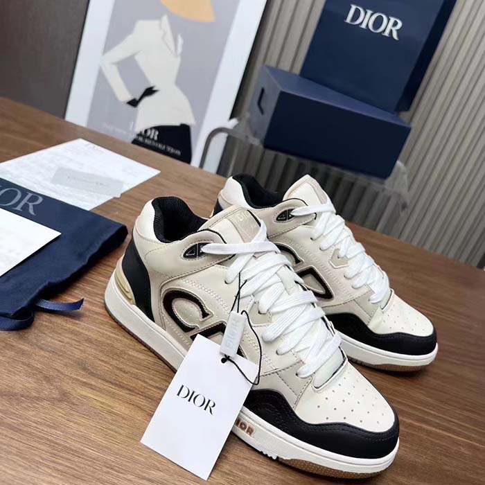 Dior Unisex CD B57 Mid-Top Sneaker Black Cream Smooth Calfskin Beige Suede