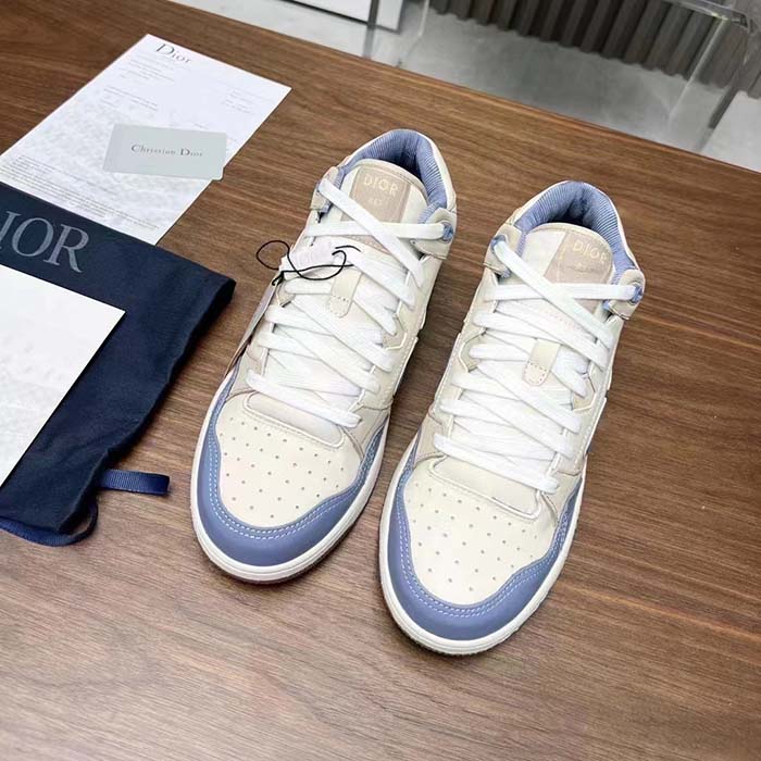 Dior Unisex CD B57 Mid-Top Sneaker Blue Cream Smooth Calfskin Beige Suede