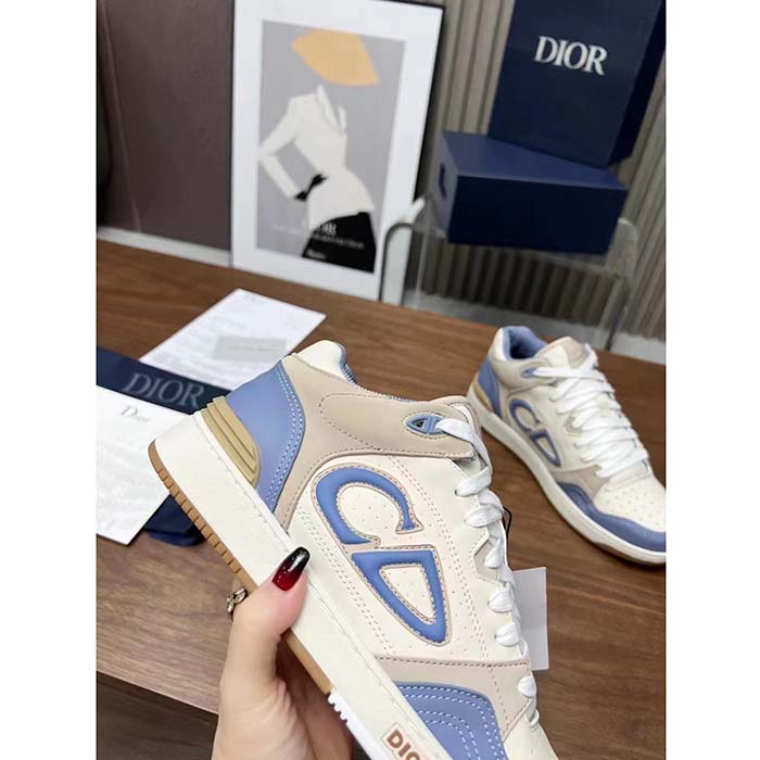 Dior Unisex CD B57 Mid-Top Sneaker Blue Cream Smooth Calfskin Beige Suede