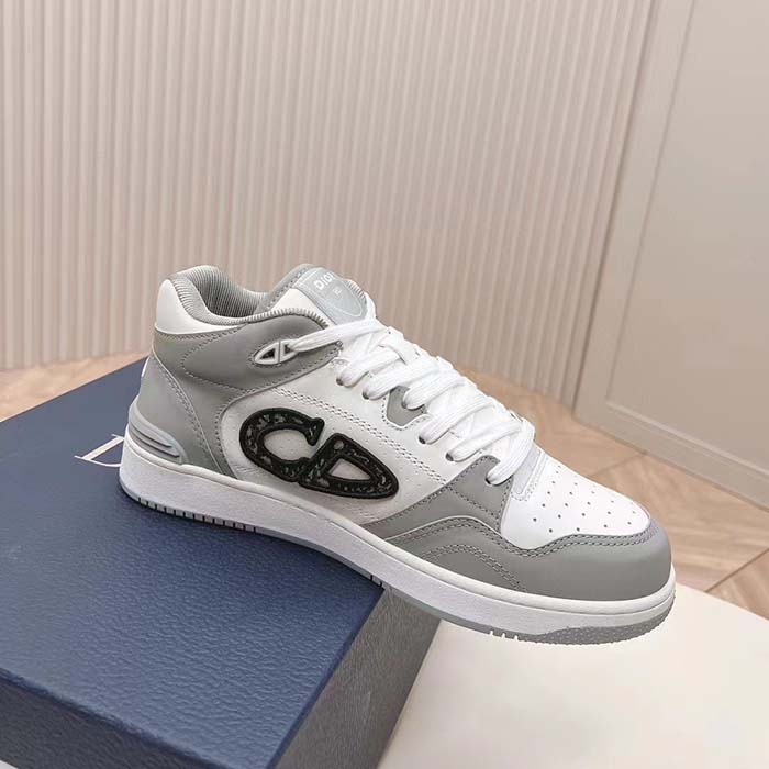 Dior Unisex CD B57 Mid-Top Sneaker Gray White Smooth Calfskin Beige Black Oblique Jacquard