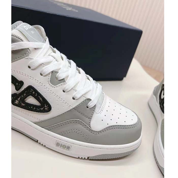 Dior Unisex CD B57 Mid-Top Sneaker Gray White Smooth Calfskin Beige Black Oblique Jacquard