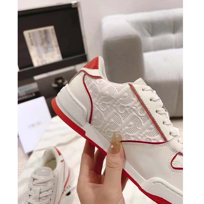 Dior Unisex CD Dior One Sneaker White Fuchsia Dior Oblique Perforated Calfskin