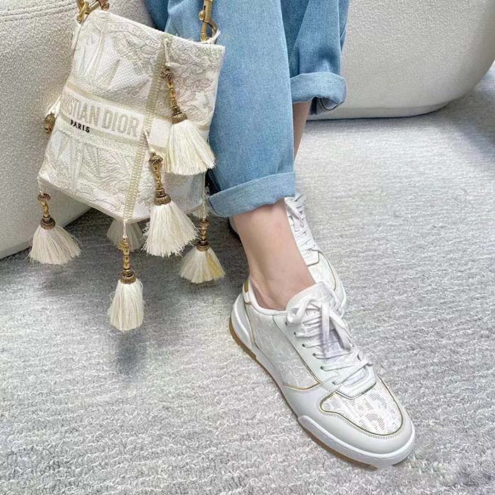 Dior Unisex CD Dior One Sneaker White Nude Dior Oblique Perforated Calfskin