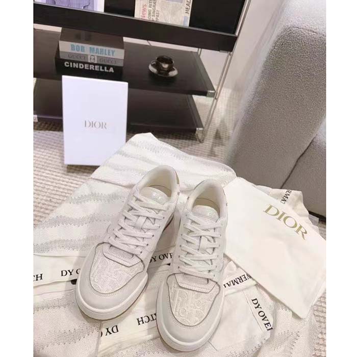 Dior Unisex CD Dior One Sneaker White Nude Dior Oblique Perforated Calfskin