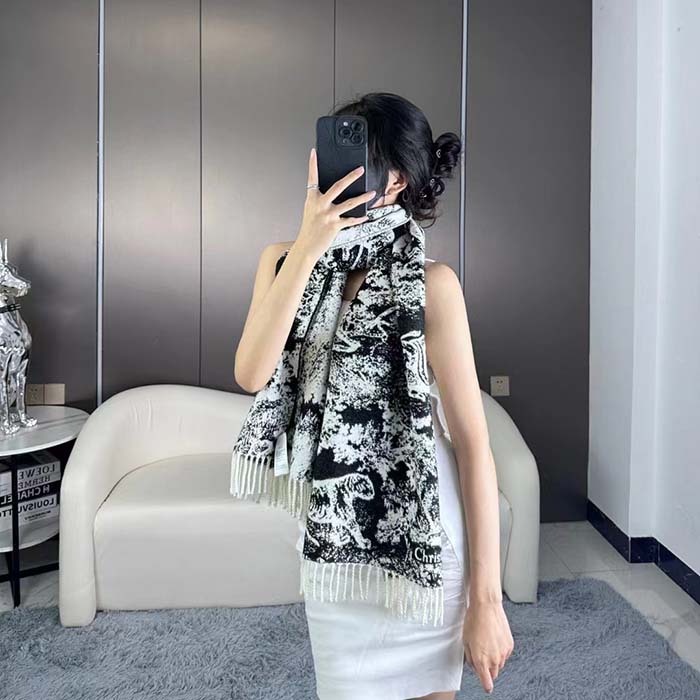 Dior Unisex CD Toile De Jouy Sauvage Scarf Navy Blue Cashmere and Wool
