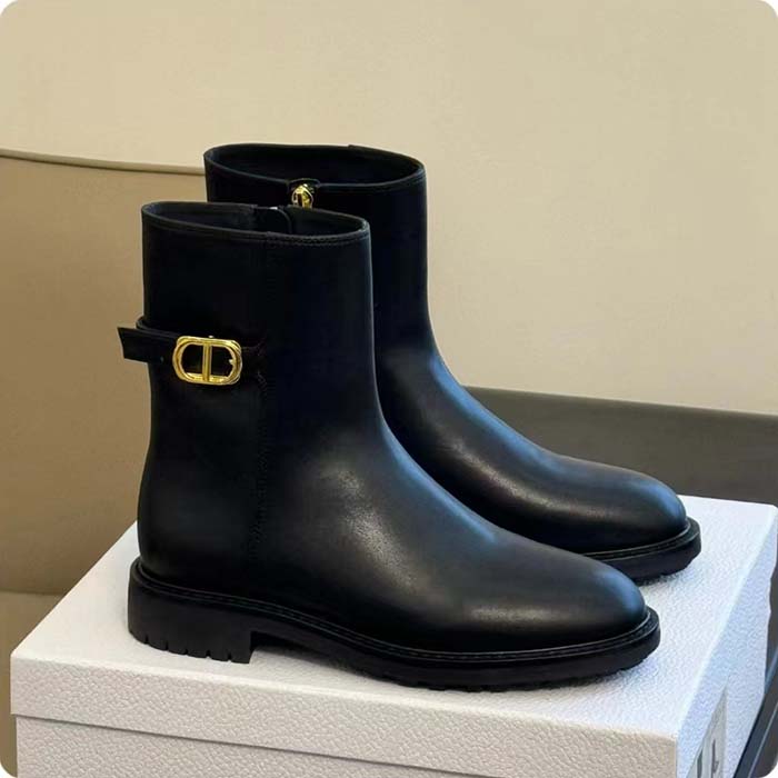 Dior Women CD 30 Montaigne Ankle Boot Black Calfskin Leather