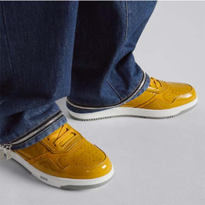 Dior Unisex CD B27 Low-Top Sneaker Yellow Patent Calfskin Dior Oblique Gravity Leather