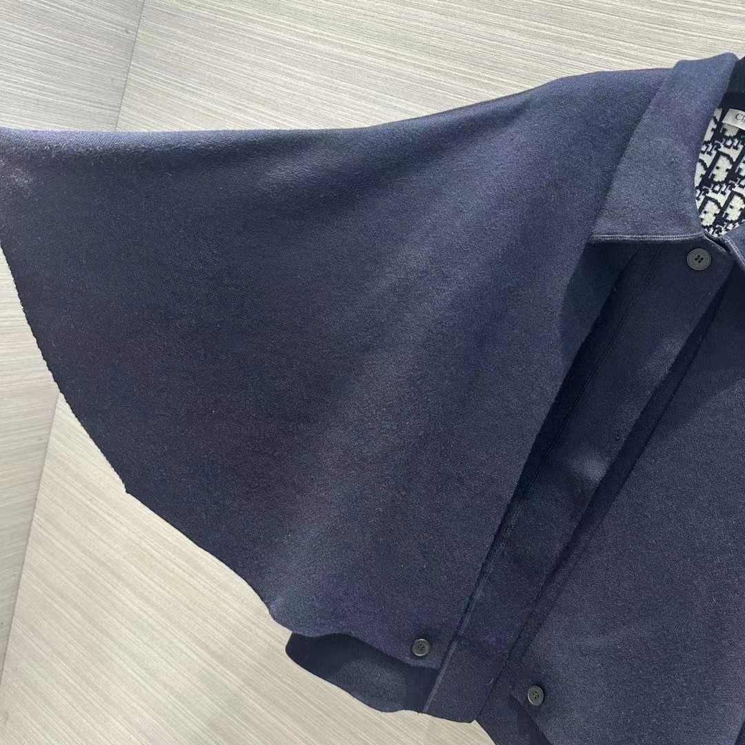 Dior Women CD Cape-Effect Peacoat Navy Blue Double-Sided Virgin Wool Silk Oblique Interior