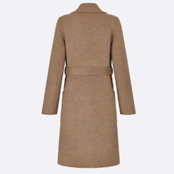 Dior Women CD Coat with Belt Brown Double-Sided Wool Dior Oblique Interior