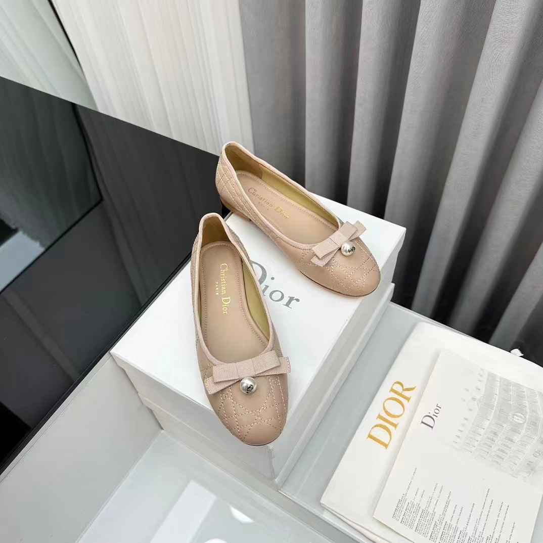 Dior Women CD Dior Ballet Flat Nude Quilted Cannage Calfskin
