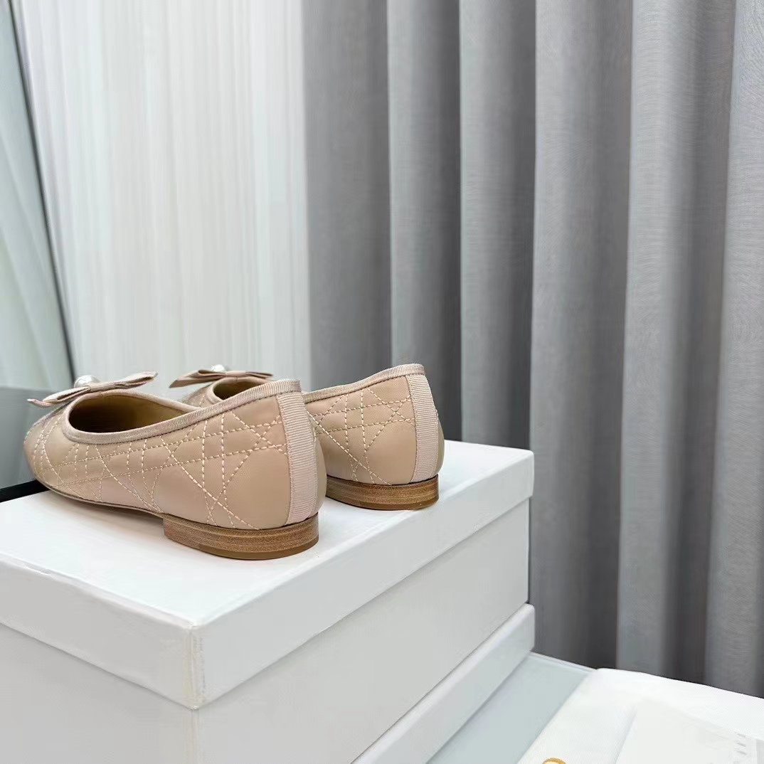 Dior Women CD Dior Ballet Flat Nude Quilted Cannage Calfskin