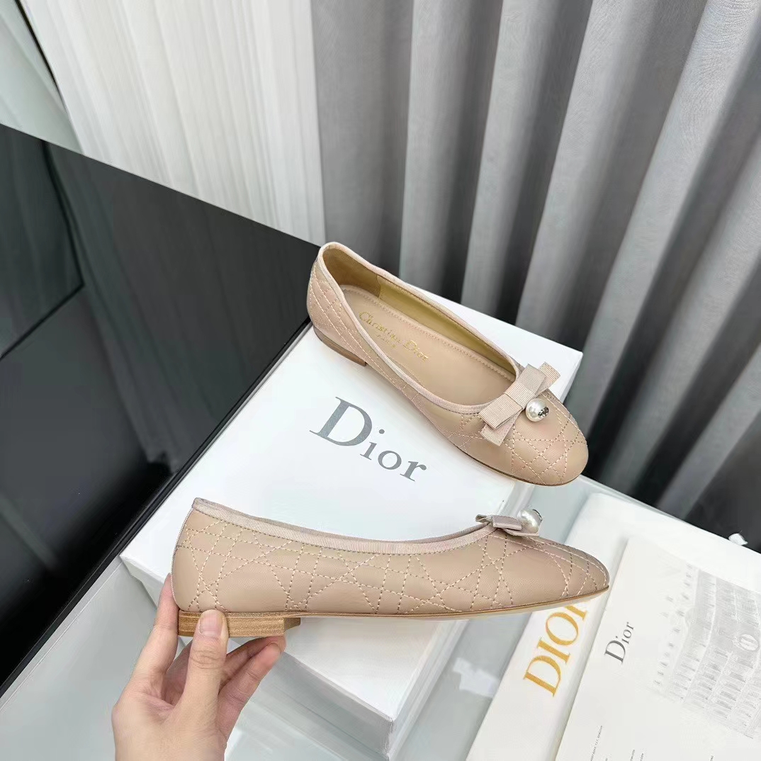 Dior Women CD Dior Ballet Flat Nude Quilted Cannage Calfskin
