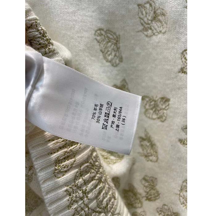 Dior Women CD Embroidered Cardigan Wool Cashmere Knit Gold-Tone White Gradient Butterflies Motif