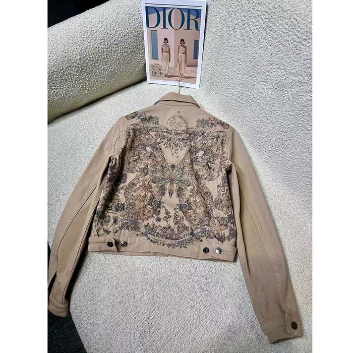 Dior Women CD Jacket Beige Cotton Denim Multicolor Butterfly Around The World Motif