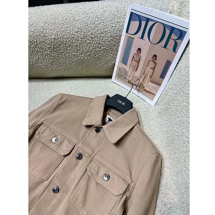 Dior Women CD Jacket Beige Cotton Denim Multicolor Butterfly Around The World Motif