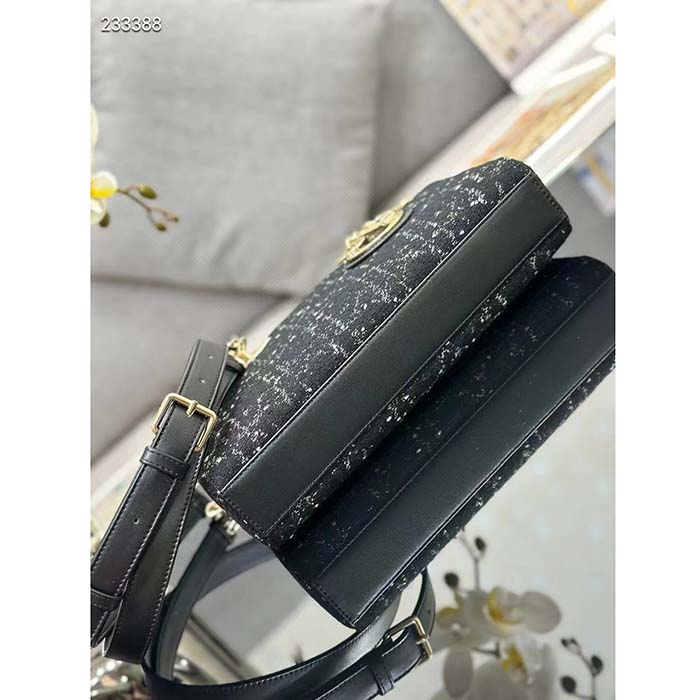 Dior Women CD Medium Lady D-Joy Bag Black Cannage Tweed