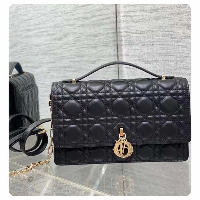 Dior Women CD Miss Dior Top Handle Bag Black Cannage Lambskin