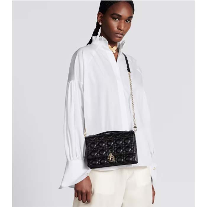 Dior Women CD Miss Dior Top Handle Bag Black Cannage Lambskin