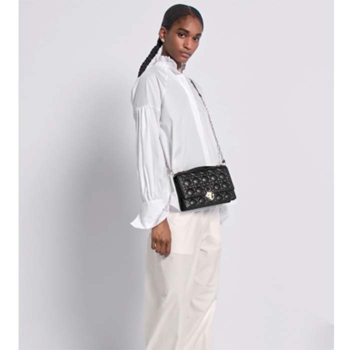 Dior Women CD Miss Dior Top Handle Bag Black Cannage Lambskin