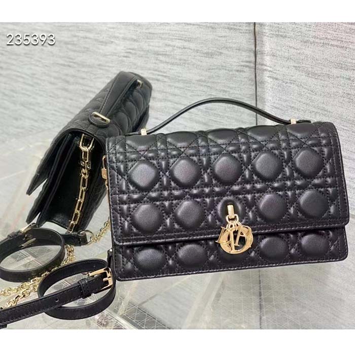 Dior Women CD Miss Dior Top Handle Bag Black Cannage Lambskin