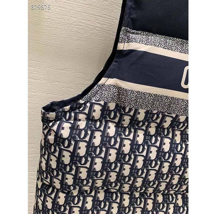 Dior Men CD Reversible Sleeveless Down Jacket Blue Ecru Oblique Quilted Technical Taffeta