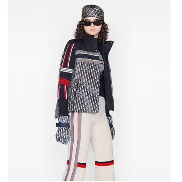 Dior Women CD Reversible Sleeveless Down Jacket Blue Ecru Oblique Quilted Technical Taffeta