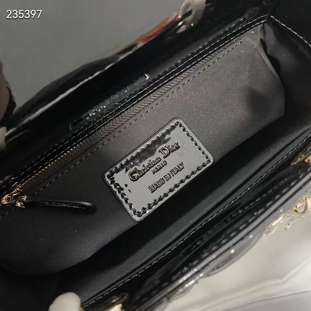 Dior Women CD Small Lady Dior Bag Black Patent Cannage Calfskin