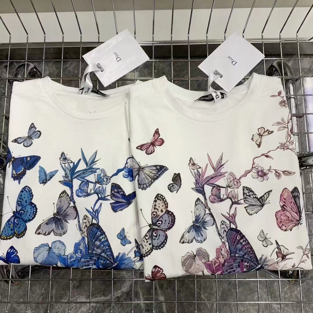 Dior Women CD T-Shirt White Cotton Jersey Pastel Pink Toile De Jouy Mexico Motif