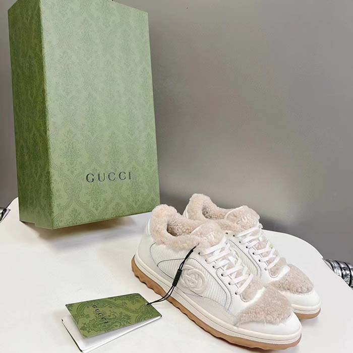 G*u*i gg unisex mac80 sneaker off white leather merino wool round toe rubber flat