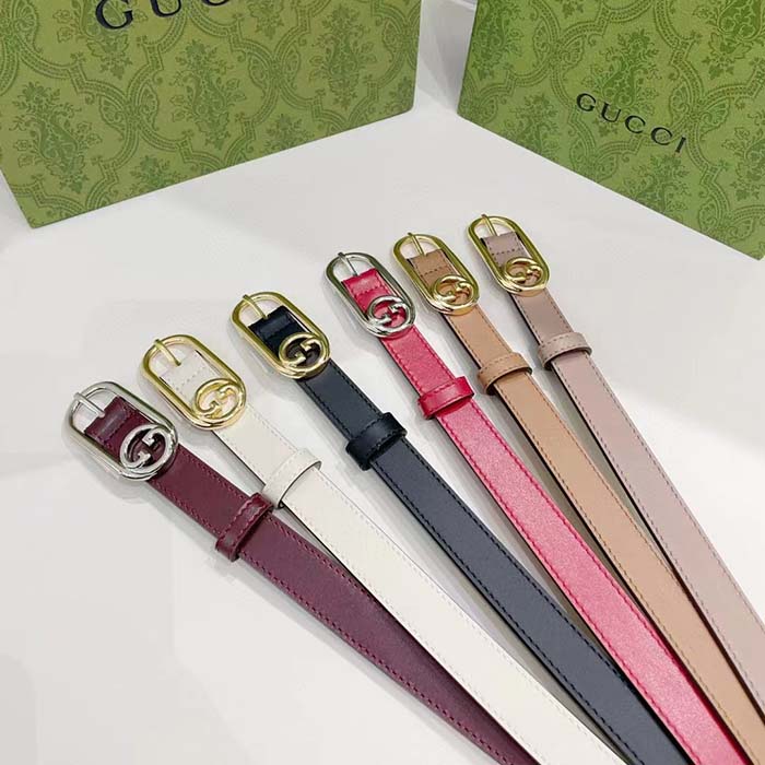 G*u*i gg unisex thin belt mini round interlocking g black leather 1.5 cm width