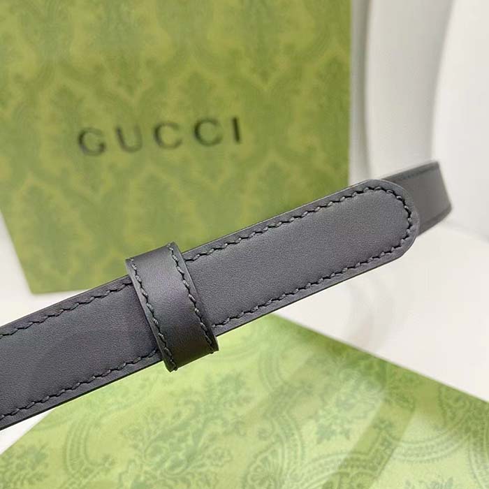 G*u*i gg unisex thin belt mini round interlocking g black leather 1.5 cm width