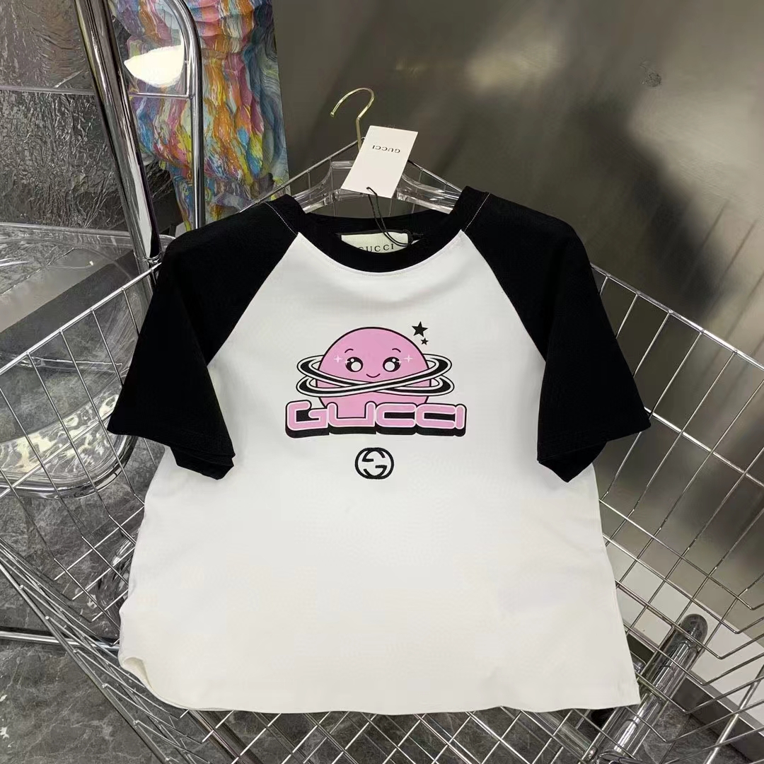 G*u*i gg women cotton jersey short sleeved t-shirt off white black G*u*i planet print crewneck