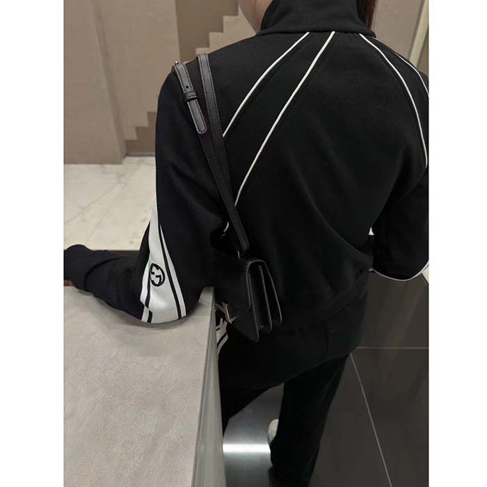 G*u*i gg men cotton jersey zip jacket black lightweight felted point collar long sleeves