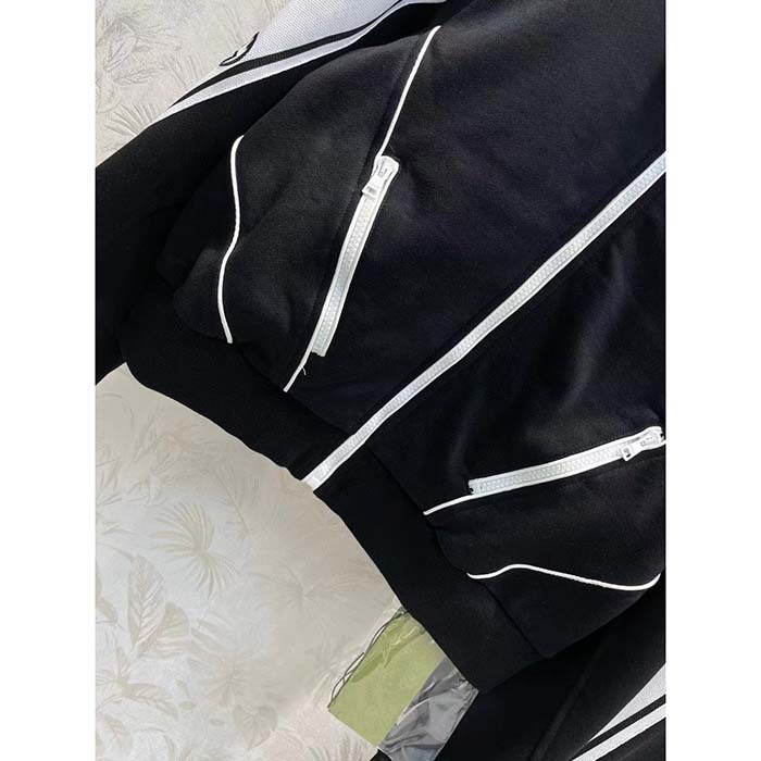 G*u*i gg men cotton jersey zip jacket black lightweight felted point collar long sleeves